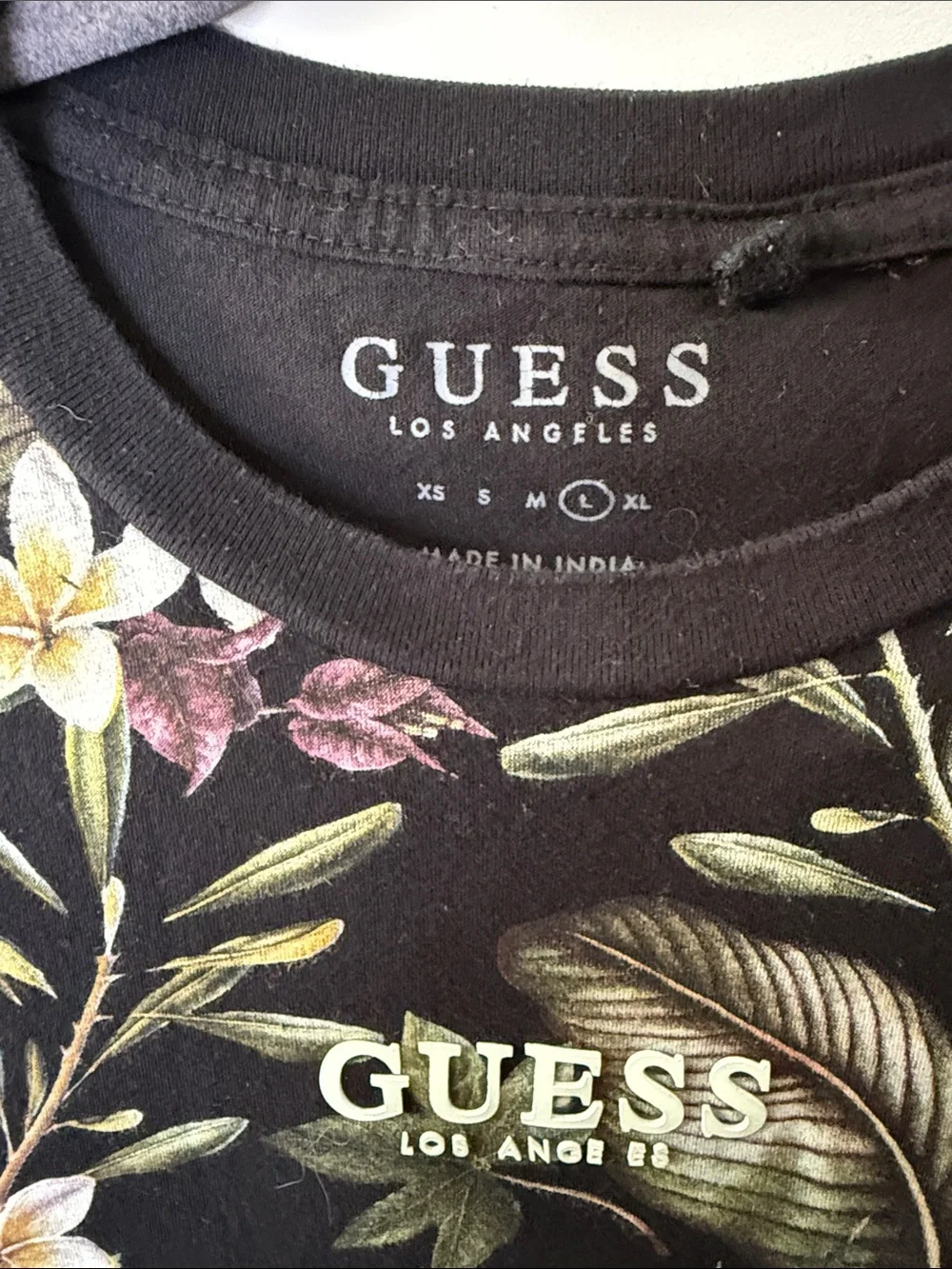GUESS Black Floral Short Sleeve Tee with Multicolor Blooms - Picture 3 of 3